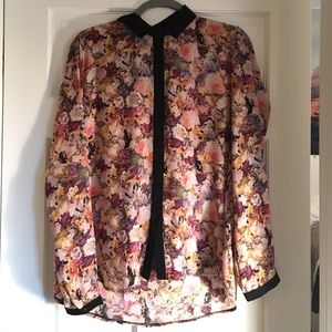 Topshop floral black trim button down